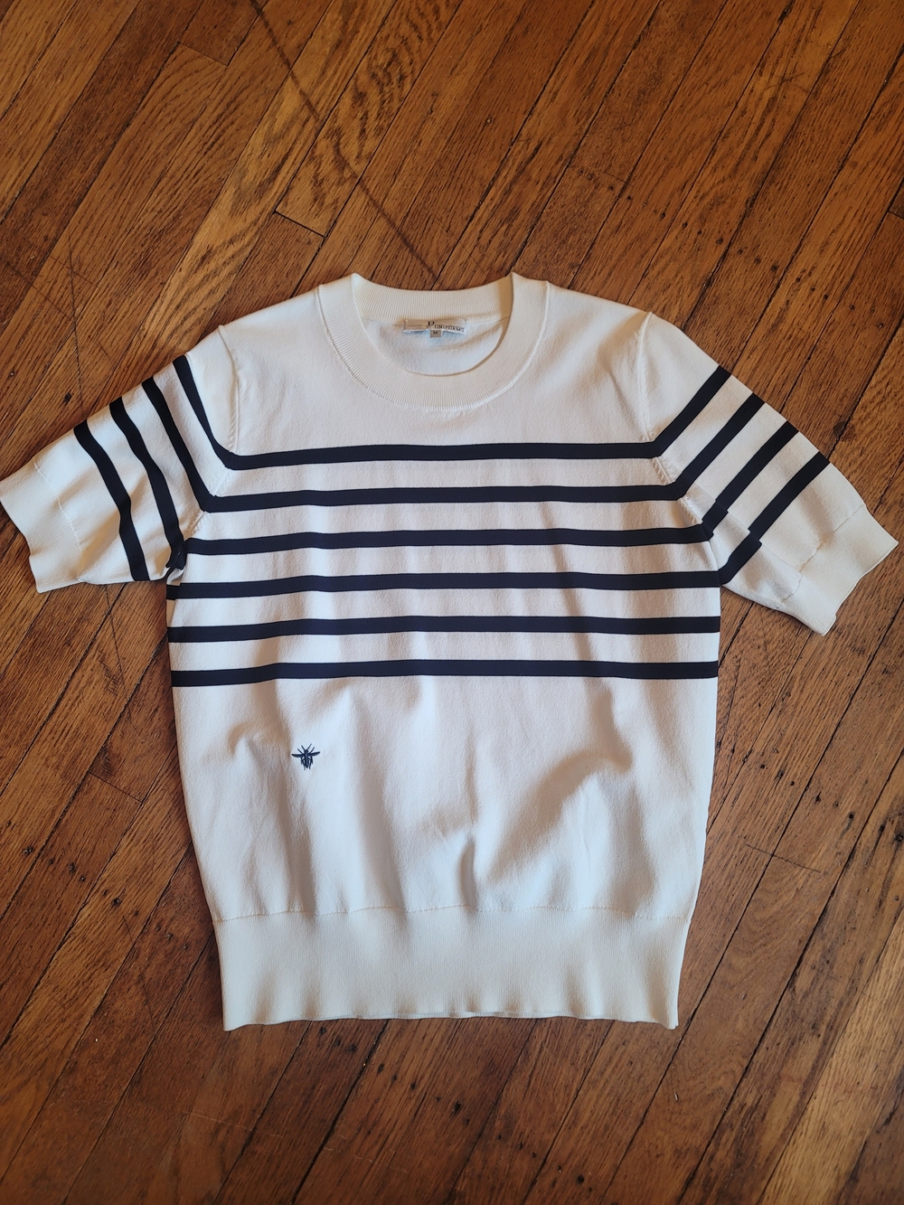 DIOR Uniforms White Lightweight Short Sleeve Sweater With Black Stripes